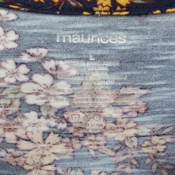 Womens L Navy Floral Long Sleeve Boho Knit Top With Ruffle Cuffs Casual Wear - Picture 5 of 13